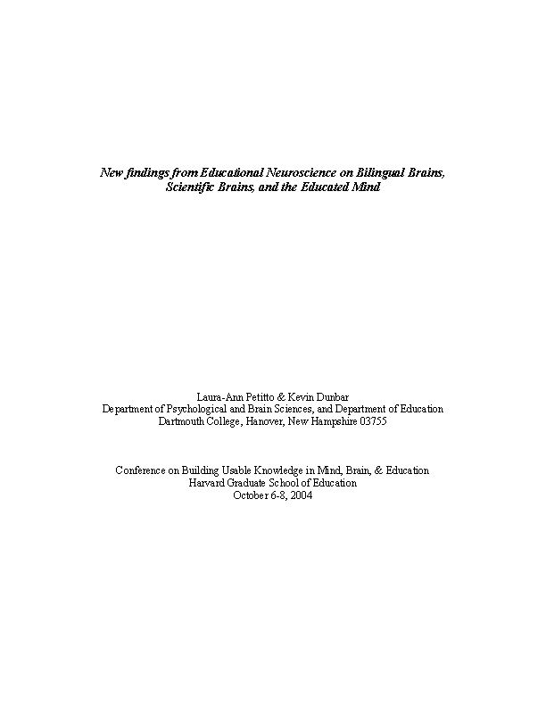 New findings from Educational Neuroscience on Bilingual Brains